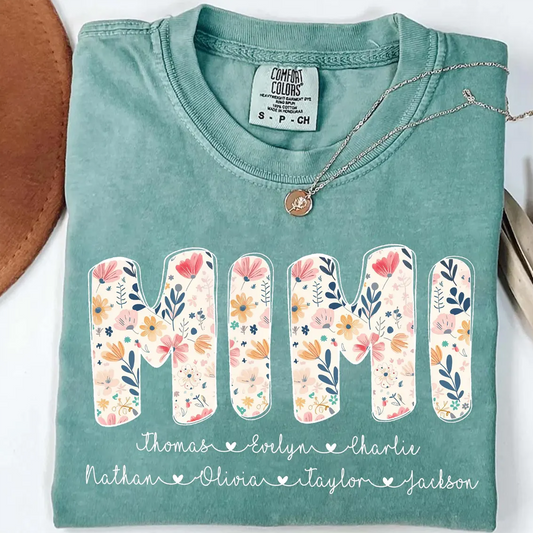 Personalized Mimi Shirt with Kids Names, Floral Mimi Comfort Colors® T-shirt