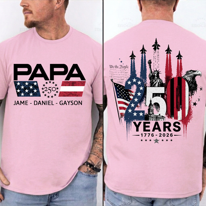 Personalized Papa Grandpa Dad and Grandkids Patriotic American Pride,  American Flag, USA 250th Anniversary T-Shirt