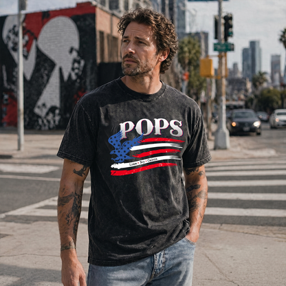 Personalized Papa and Grandkids with American Flag Eagle Mineral Wash T-Shirt
