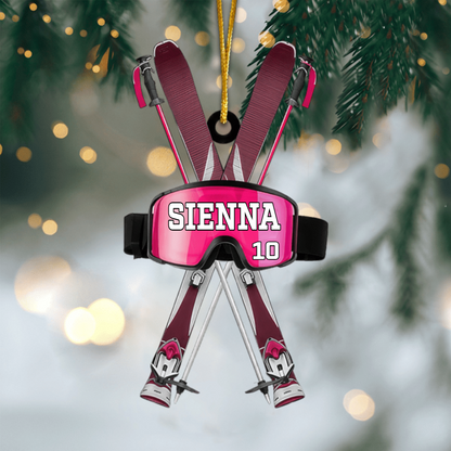 Personalized Skiing Ornament, Custom Snowboarding Decoration, Unique Acrylic Ornament Gift Idea for Ski Lovers at Christmas Ornament