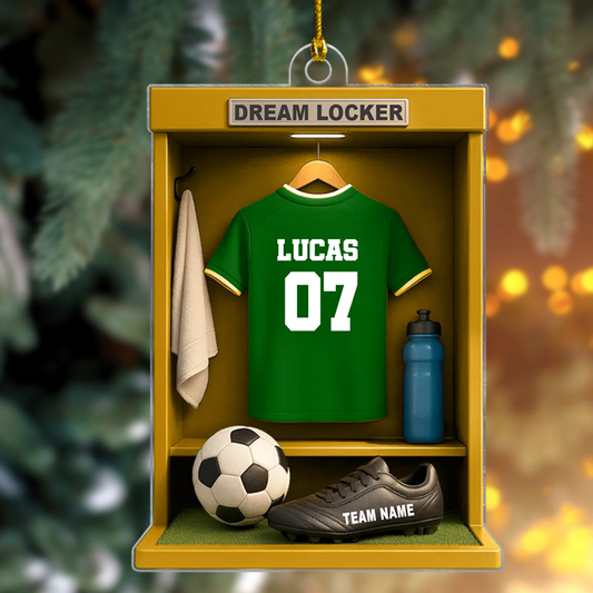 Personalized Soccer Locker Ornament 2025, Custom Jersey Number Acrylic Decoration, Unique Christmas Gift For Soccer Players And Team Members Ornament