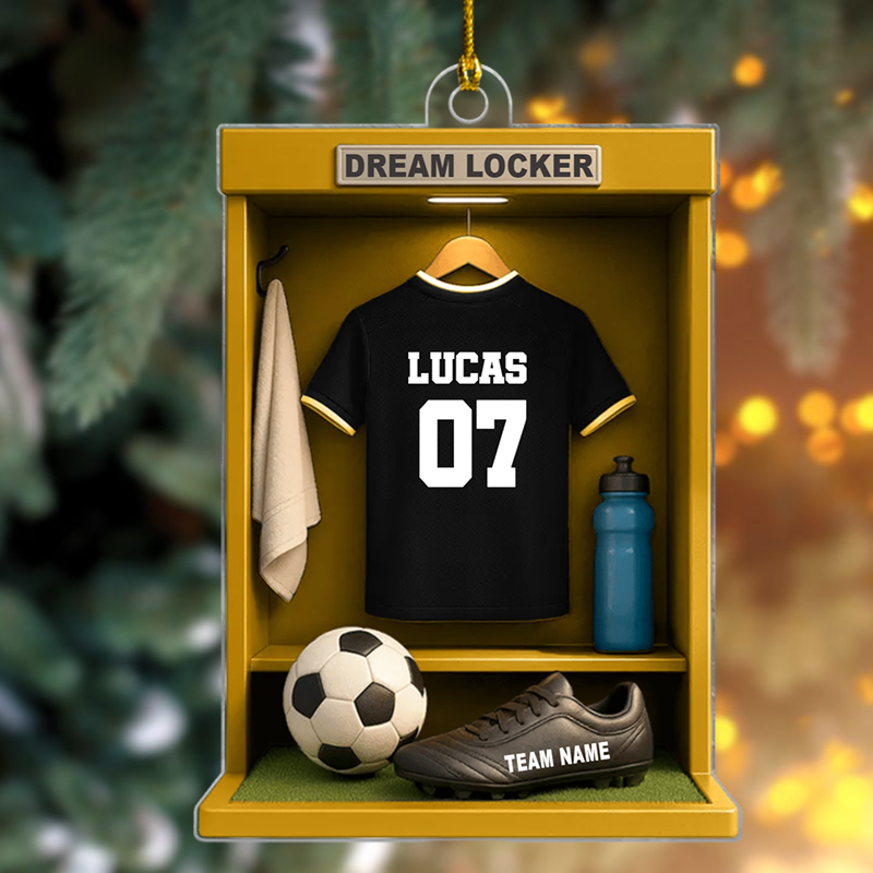Personalized Soccer Locker Ornament 2025, Custom Jersey Number Acrylic Decoration, Unique Christmas Gift For Soccer Players And Team Members Ornament