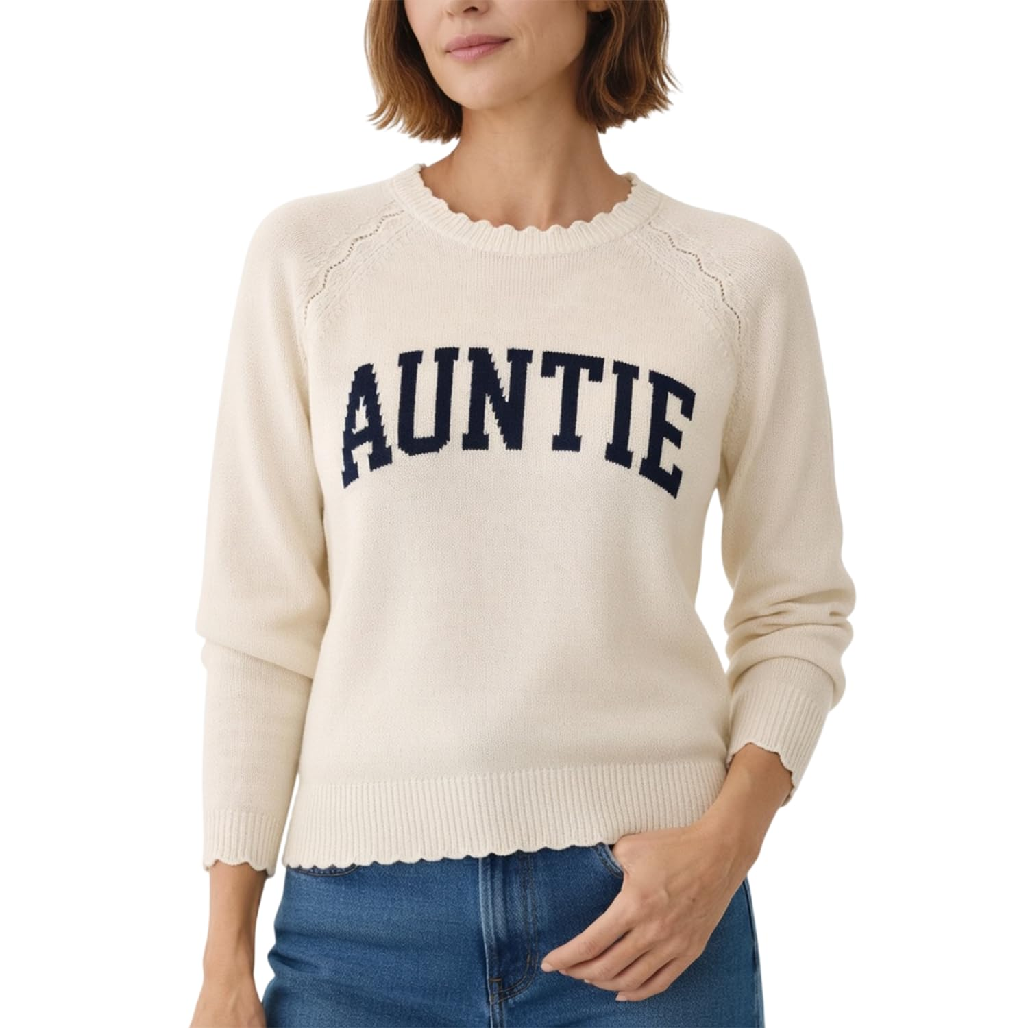 Personalized Auntie Knit Sweater for Women, Custom Name Crewneck Top, Lightweight Acrylic Gift for Mothers Day Birthday Christmas