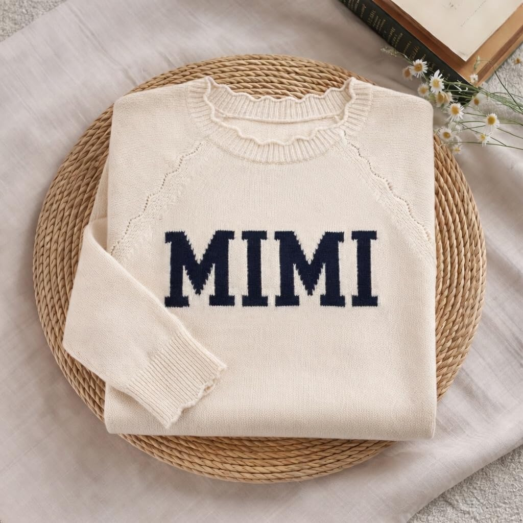 Personalized Mom Knit Sweater for Women, Custom Name Crewneck Top, Lightweight Acrylic Gift for Mothers Day Birthday Christmas
