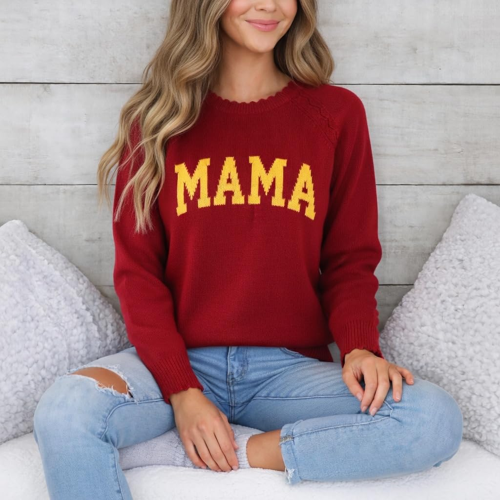 Personalized Mom Knit Sweater for Women, Custom Name Crewneck Top, Lightweight Acrylic Gift for Mothers Day Birthday Christmas