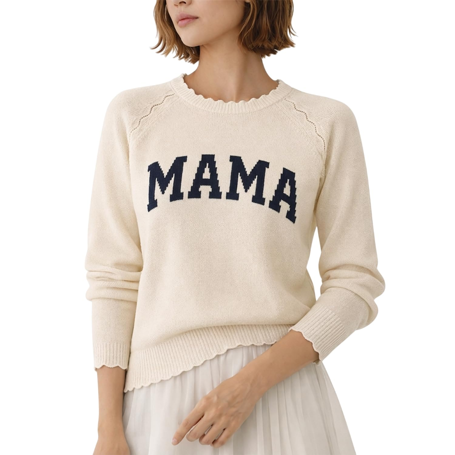Personalized Mama Knit Sweater for Women, Custom Name Crewneck Top, Lightweight Acrylic Gift for Mothers Day Birthday Christmas