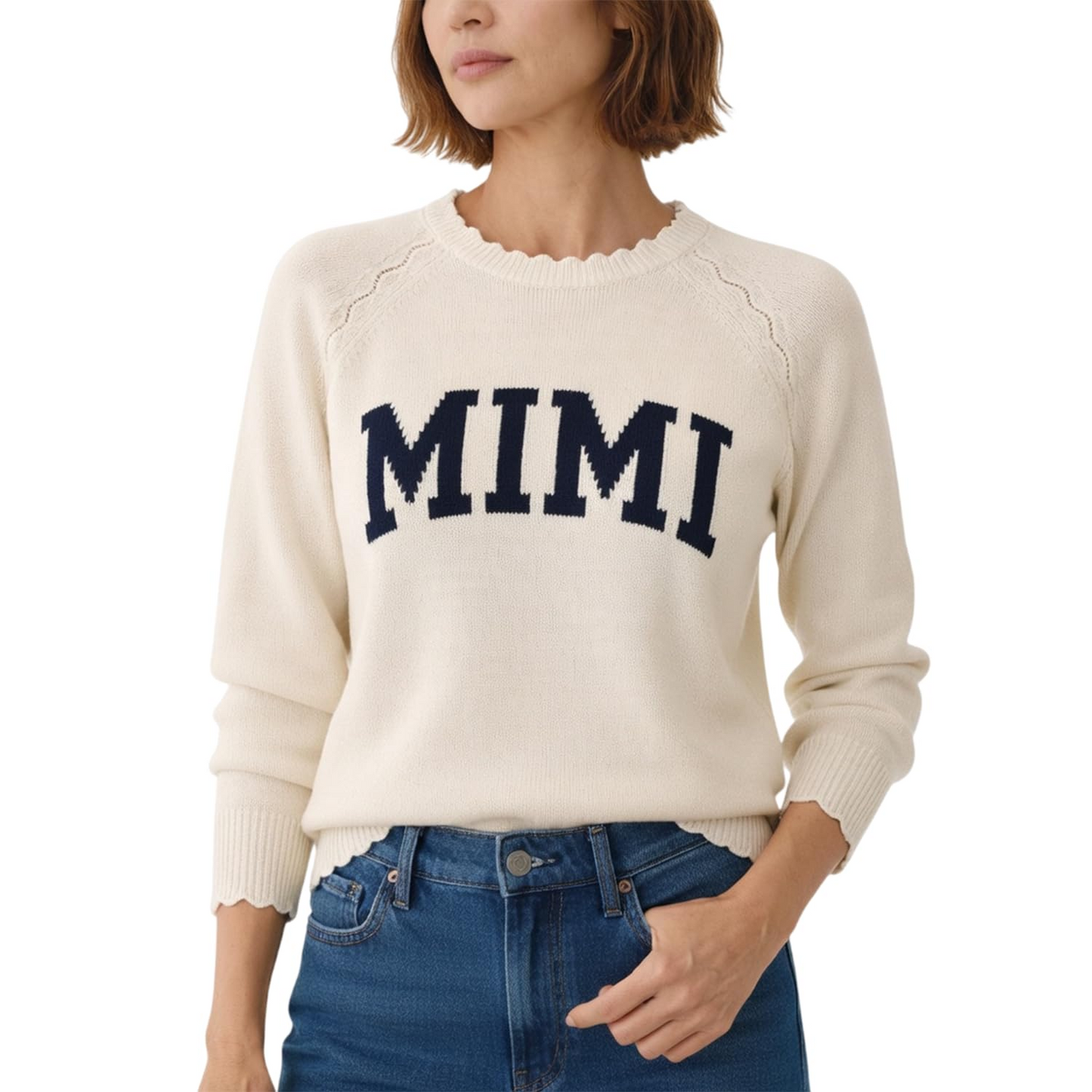 Personalized Mimi Knit Sweater for Women, Custom Name Crewneck Top, Lightweight Acrylic Gift for Mothers Day Birthday Christmas
