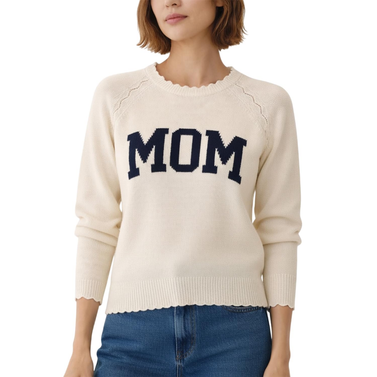 Personalized Mom Knit Sweater for Women, Custom Name Crewneck Top, Lightweight Acrylic Gift for Mothers Day Birthday Christmas