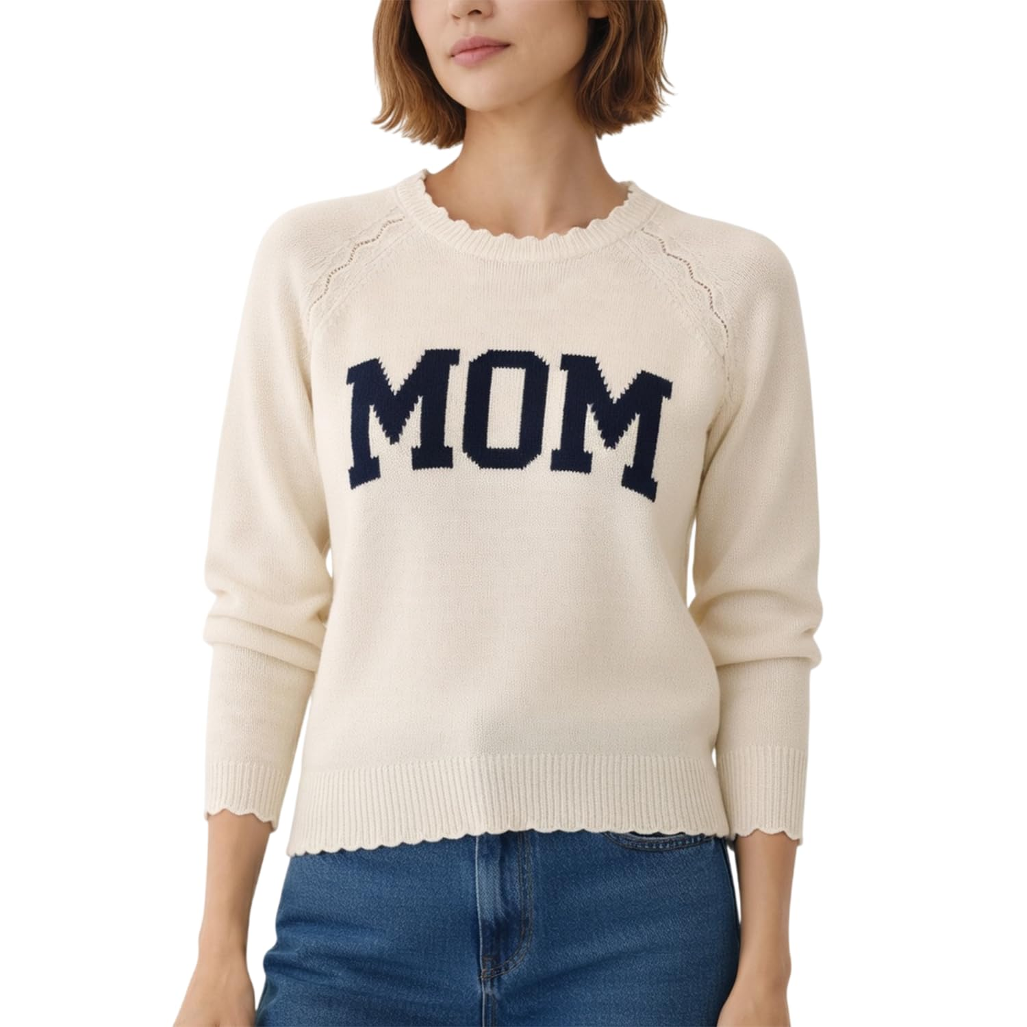Personalized Mom Knit Sweater for Women, Custom Name Crewneck Top, Lightweight Acrylic Gift for Mothers Day Birthday Christmas