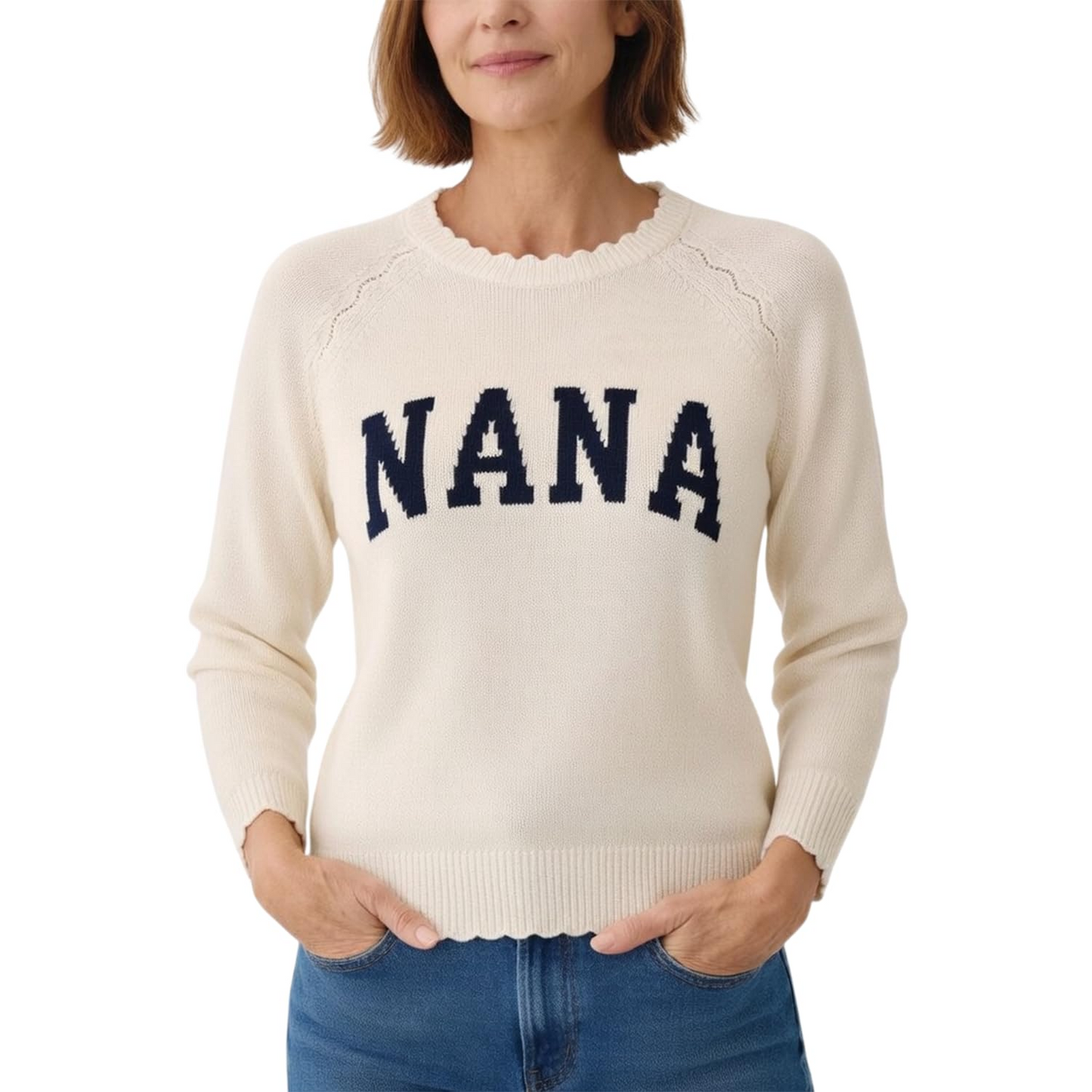 Personalized Nana Knit Sweater for Women, Custom Name Crewneck Top, Lightweight Acrylic Gift for Mothers Day Birthday Christmas