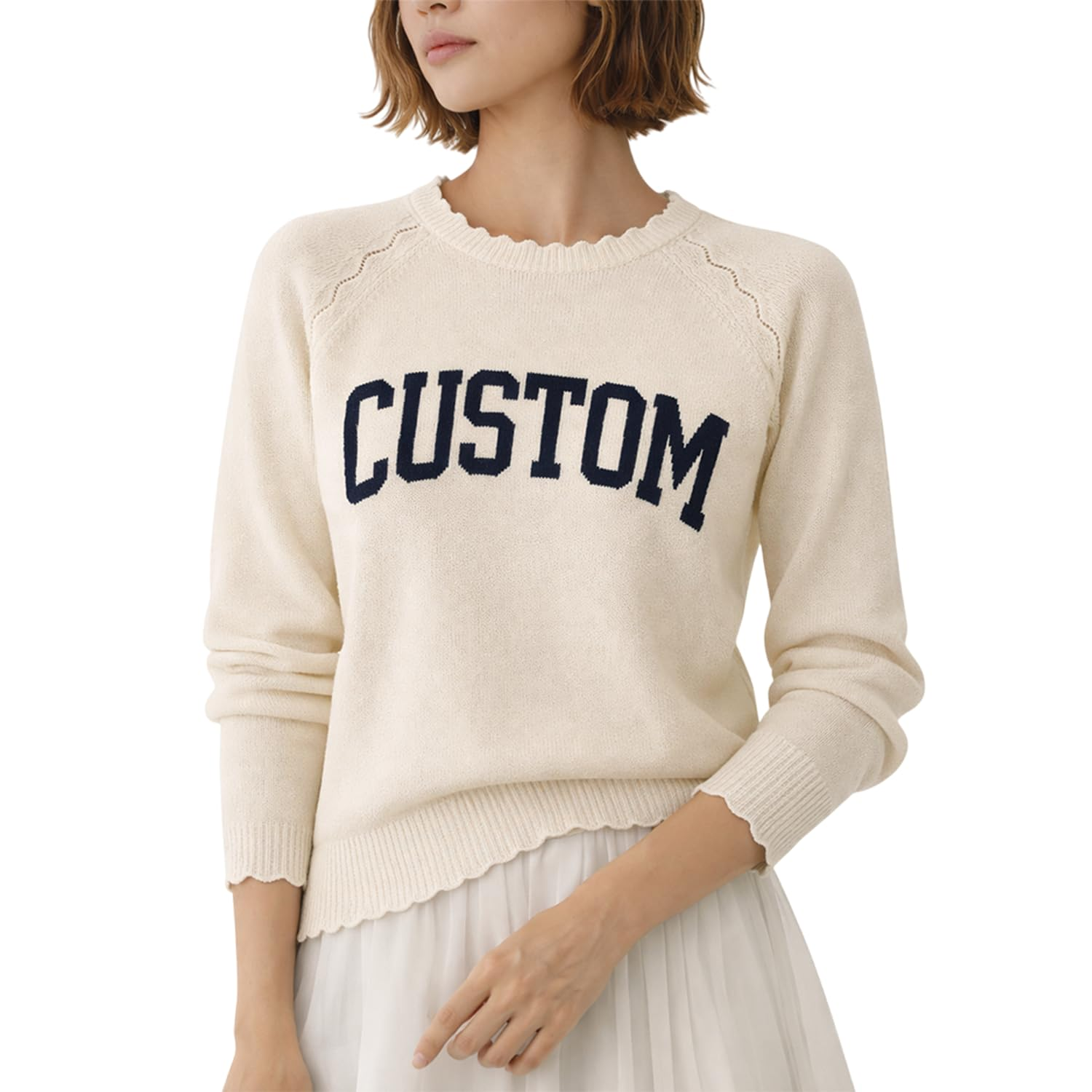 Custom Name Knit Sweater for Women, Personalized Mama Grandma Top, Lightweight Crewneck Gift for Mothers Day Birthday Christmas