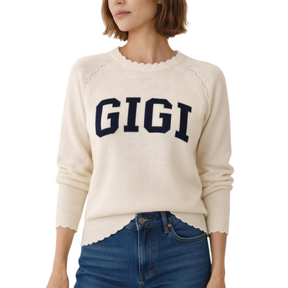Personalized Gigi Knit Sweater for Women, Custom Name Crewneck Top, Lightweight Acrylic Gift for Mothers Day Birthday Christmas