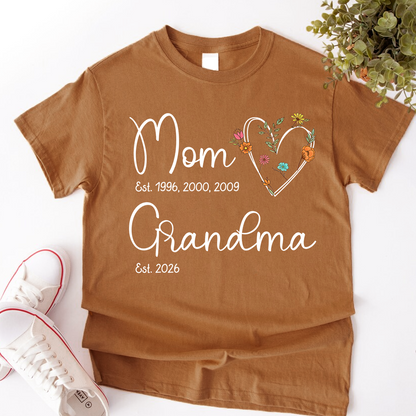 Personalized Wildflower Mom Grandma Est Grandkids T-shirt