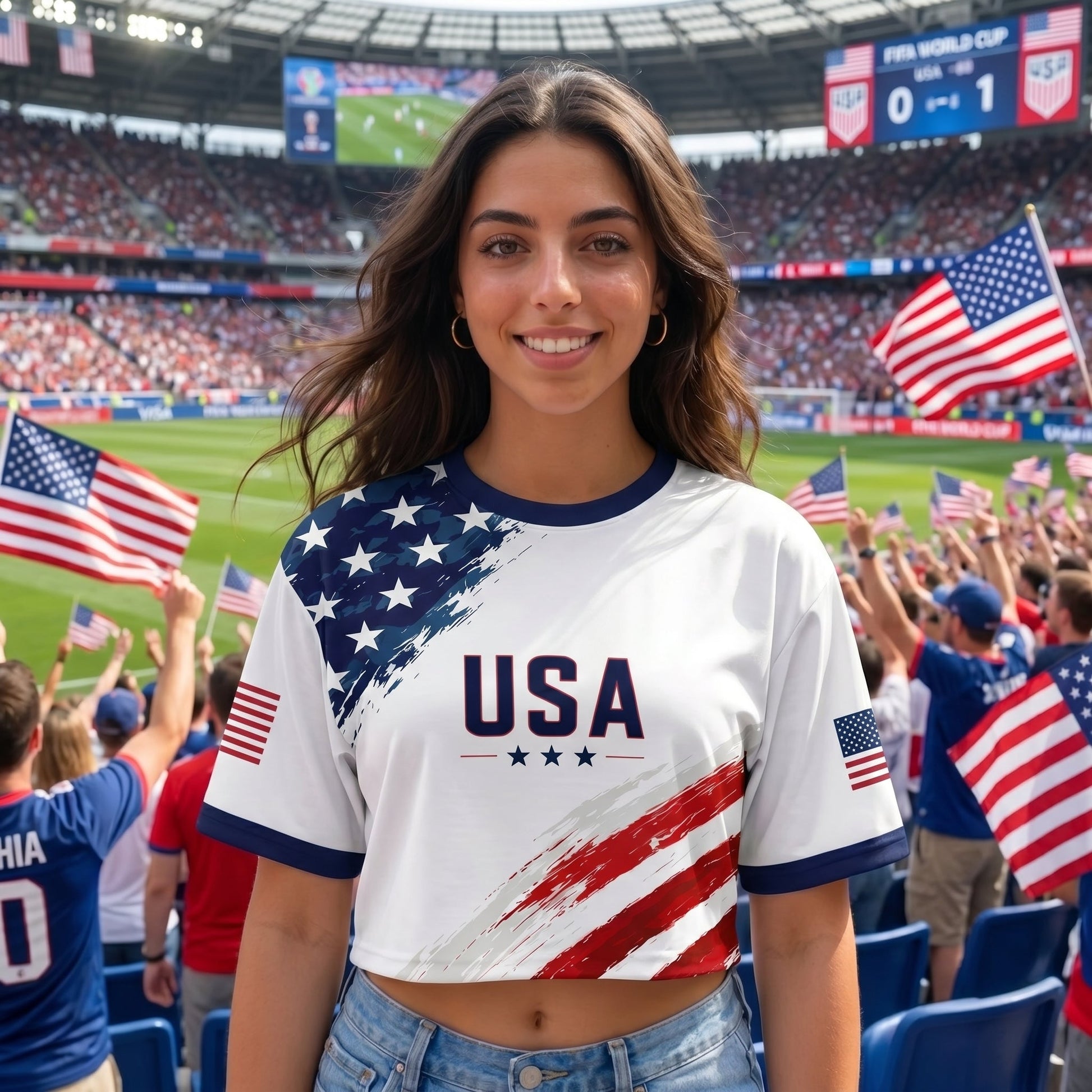 Custom Women's USA 2026 Jersey Crop Tee - Personalized Name And Number Soccer Shirt, Birthday Gifts For Sports Fans - Stars And Stripes Forever