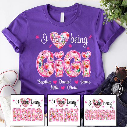 Flower I Love Being Gigi and Grandkids Persanalized Grandma Shirt, Mother's Day Gift
