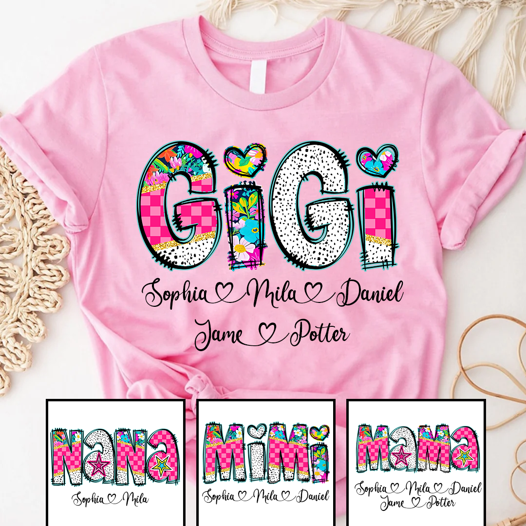Pink Gigi Floral Custom Gigi And Grandkids T-Shirt