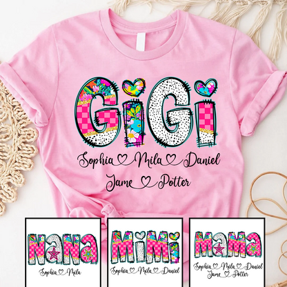 Pink Gigi Floral Custom Gigi And Grandkids T-Shirt