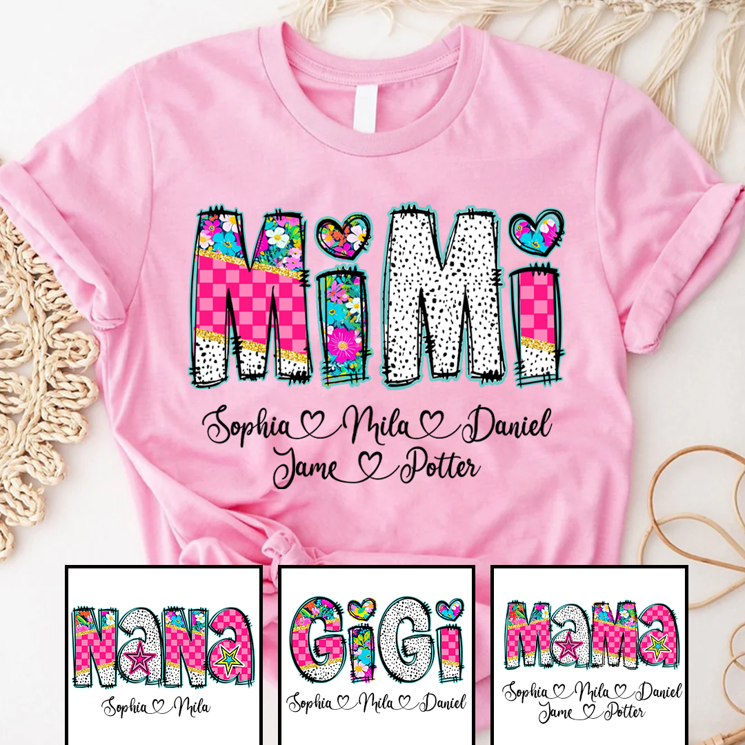Pink Gigi Floral Custom Gigi And Grandkids T-Shirt