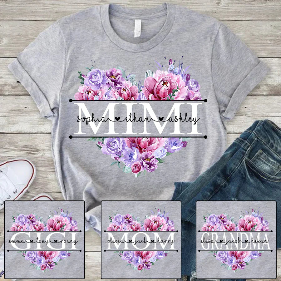 Pink Purple Flower Mimi And Grandkids CTH01 T-Shirt