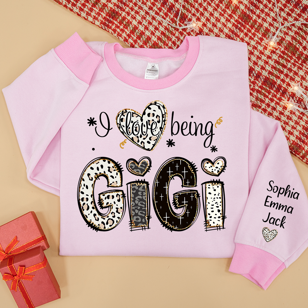 I love being Gigi Bible Style Gift For Grandma And Grandkids Names on Sleeve Sweatshirt Mix