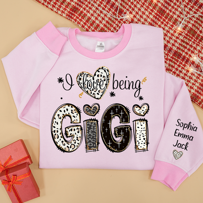 I love being Gigi Bible Style Gift For Grandma And Grandkids Names on Sleeve Sweatshirt Mix