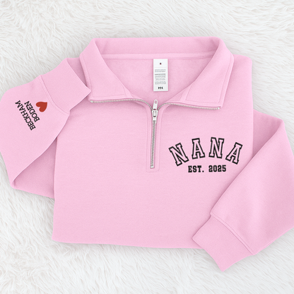 Custom Embroidered Nana est Sweatshirt And Grandkids Quarter Zip Sweater