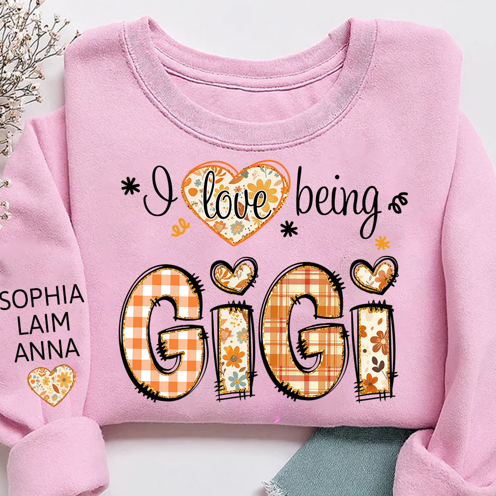I love being Gigi fall and Grandkids Name Design Sweatshirt