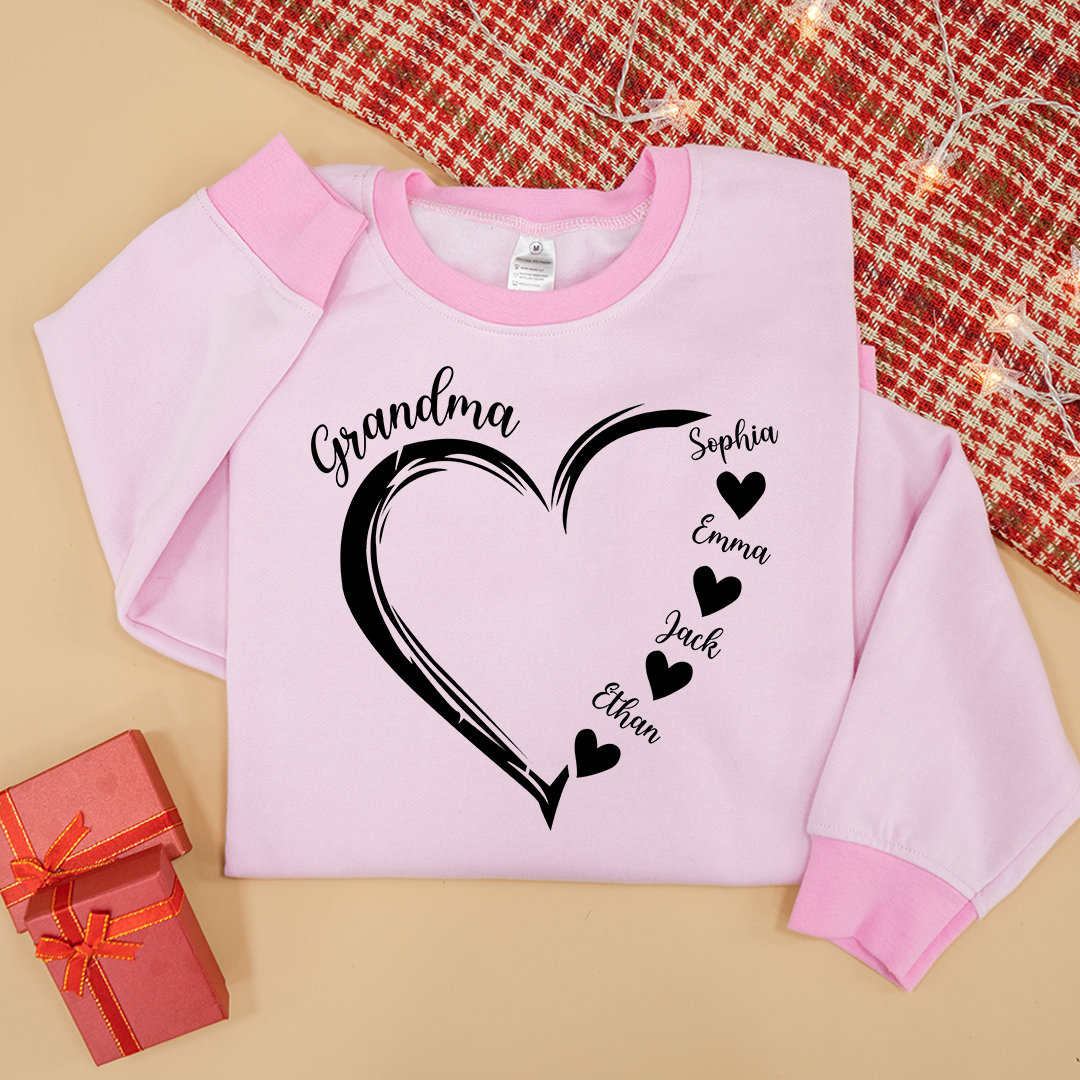 Personalized Grandma Heart Sweatshirt with Grandkids Names – Custom Family Gift