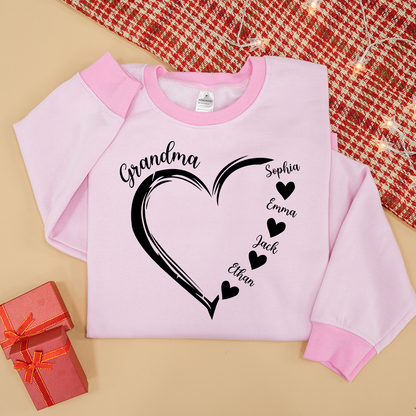 Personalized Grandma Heart Sweatshirt with Grandkids Names – Custom Family Gift