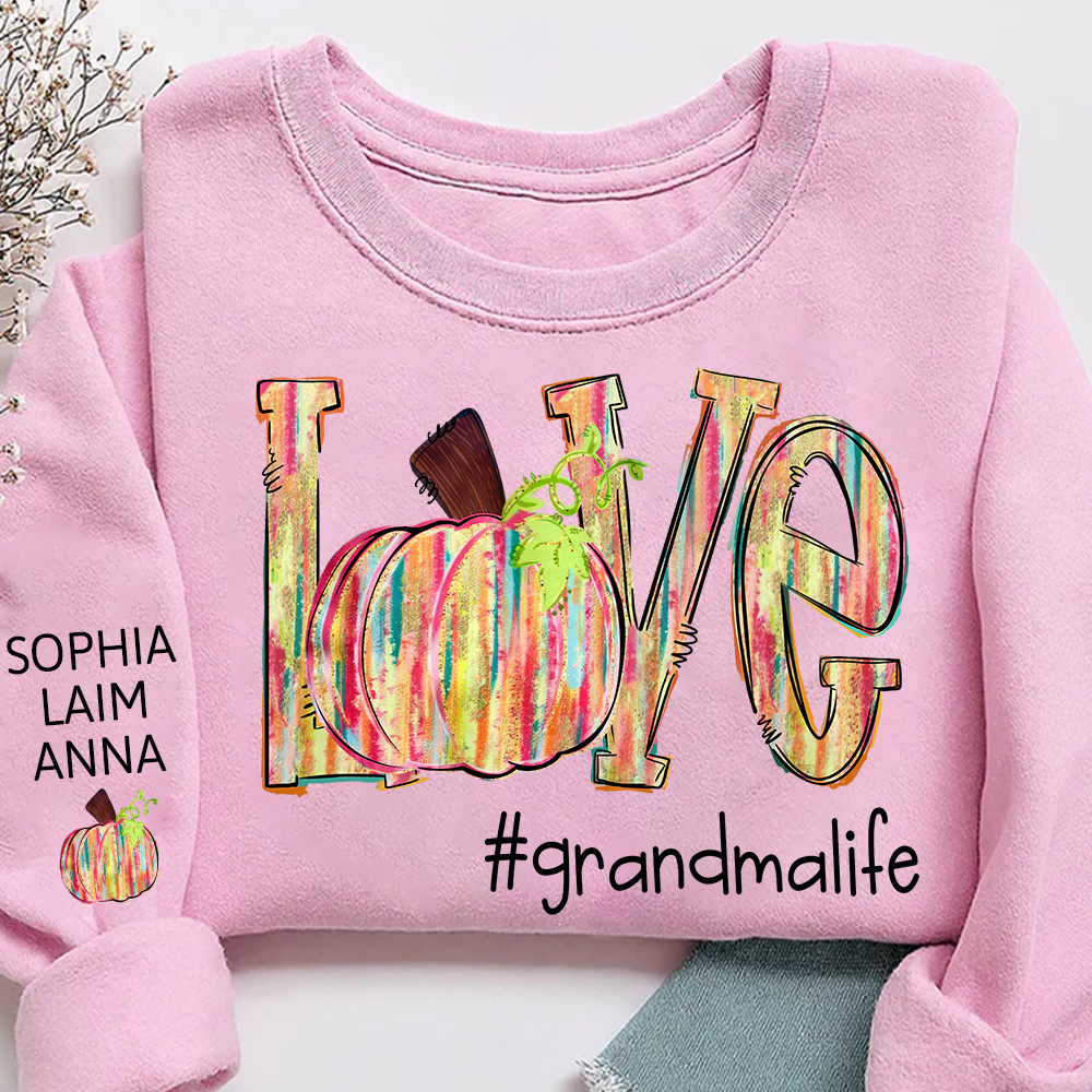 Colorful Pumpkin Love GrandmaLife – Fall Striped Design And Grandkids Sweatshirt