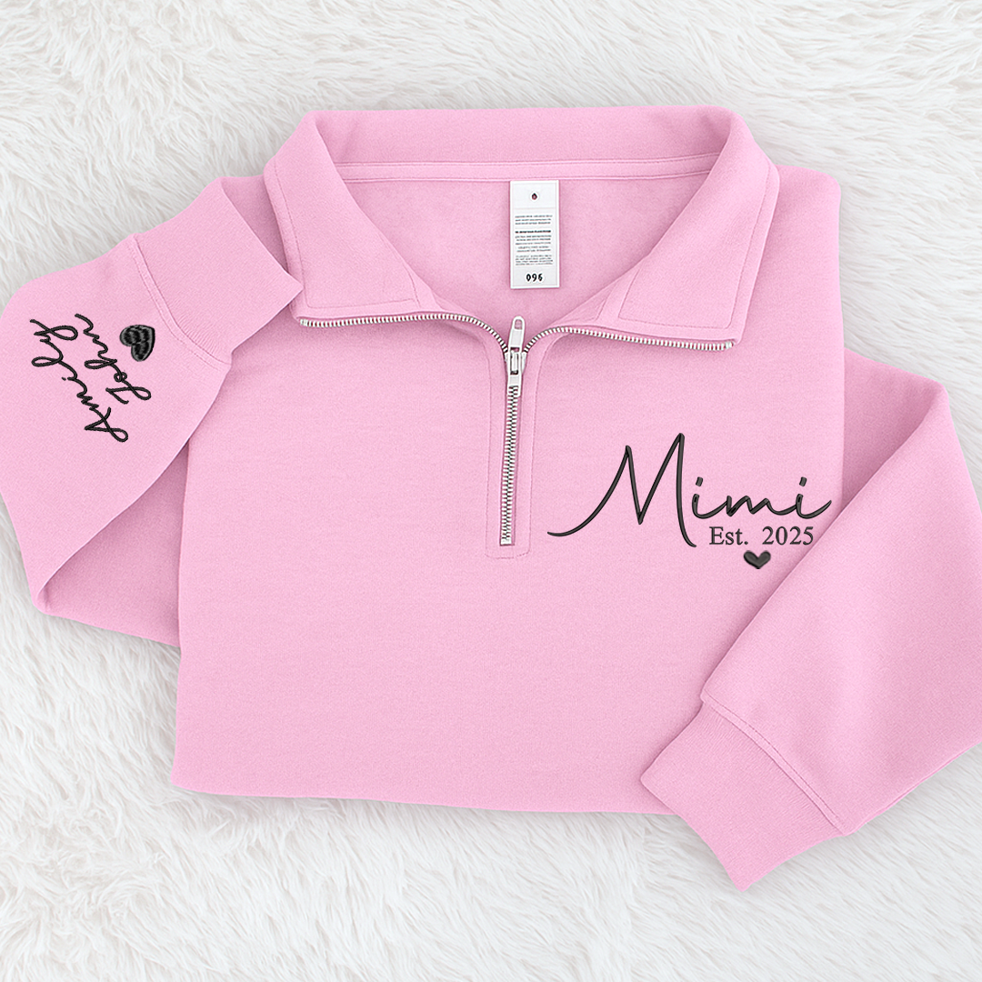 Mimi Heart Est Sweatshirt, Mimi And Grandkids Embroidered Quarter Zip Sweater