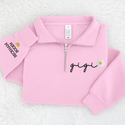 Custom Embroidered Gigi daisy flower Sweatshirt And Grandkids Quarter Zip Sweater