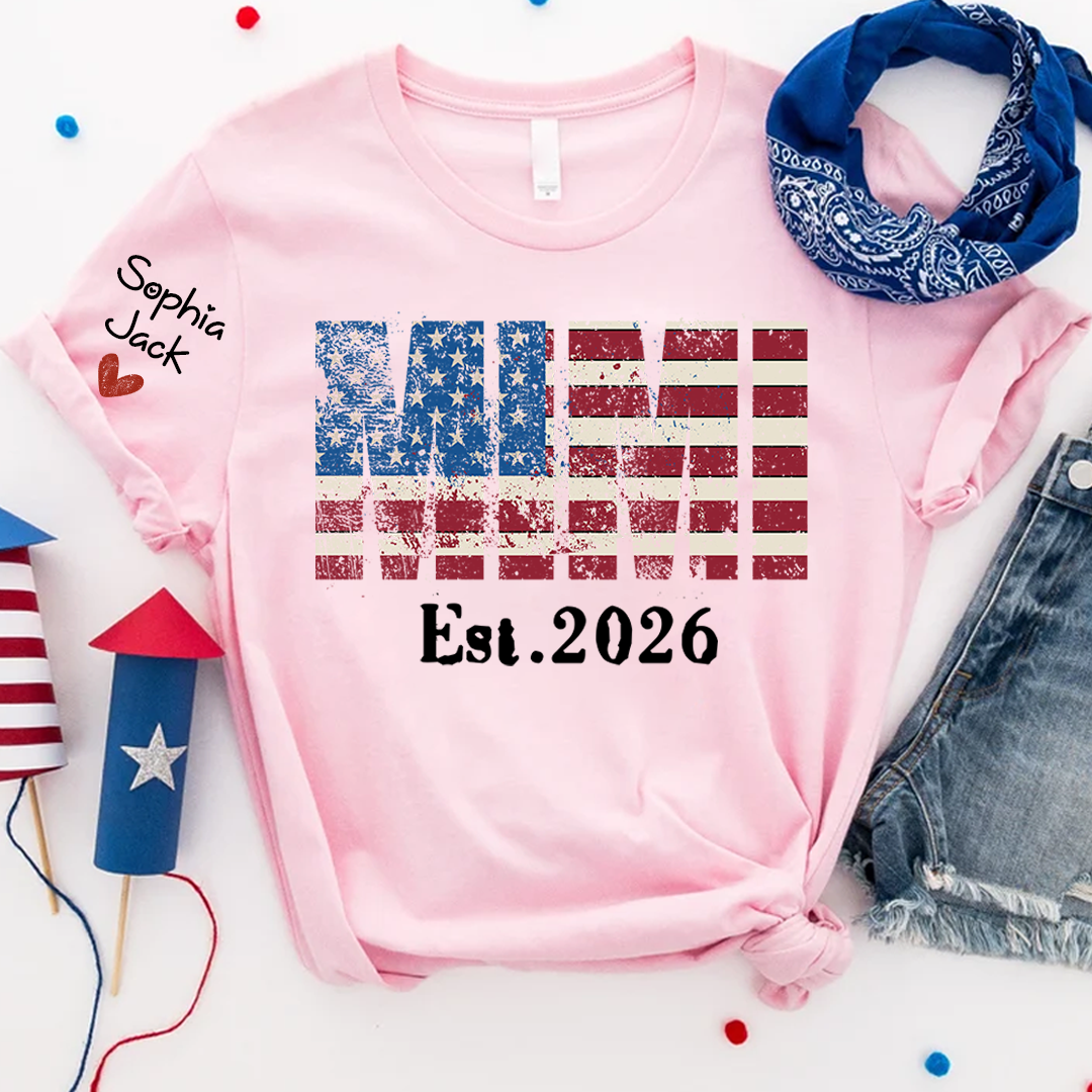 Mimi est Shirt, USA Flag Design, Custom Name, 4th of July Shirt, Independence Day Family T Shirt