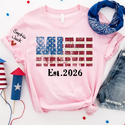 Mimi est Shirt, USA Flag Design, Custom Name, 4th of July Shirt, Independence Day Family T Shirt