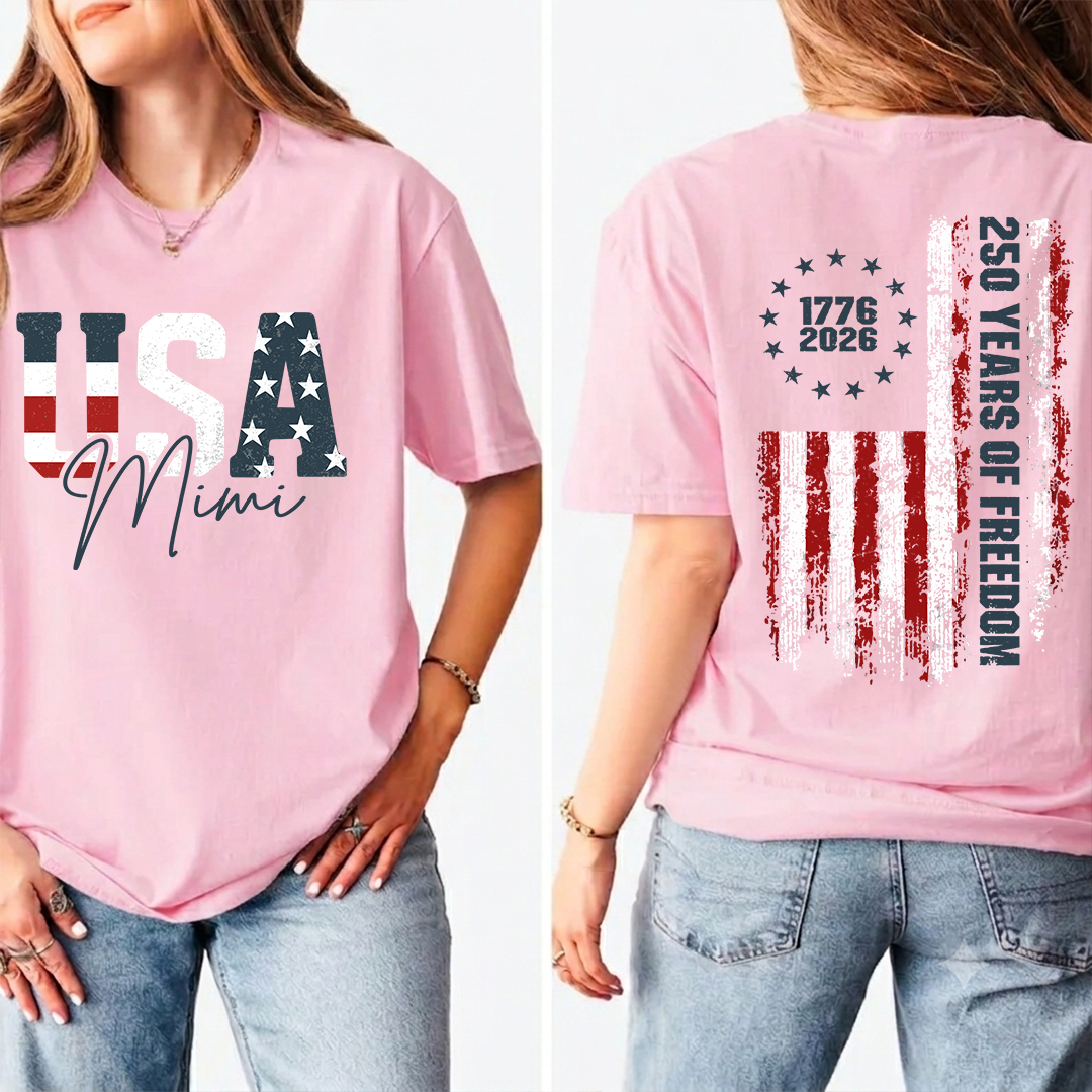 Personalized Mimi USA Flag Shirt, Custom Patriotic Grandma Shirt, 250 Years of Freedom, U.S. 250th Anniversary, 4th of July Independence Day Shirt