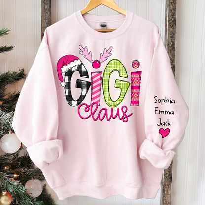 Custom Christmas Gigi Claus Pink And Grandkids Sweatshirt