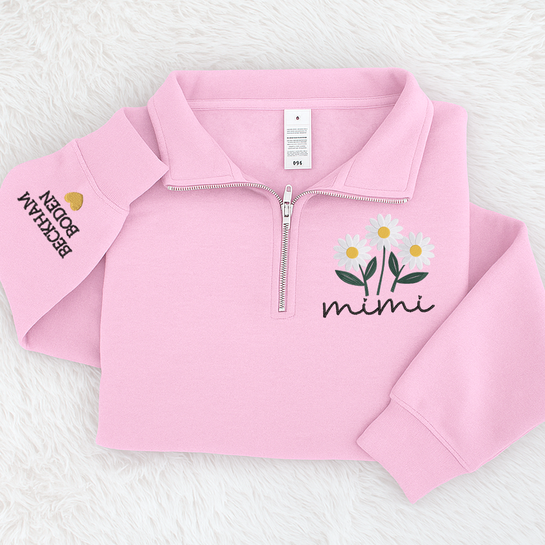 Embroidered Mimi daisy flower Sweatshirt And Grandkids Quarter Zip Sweater