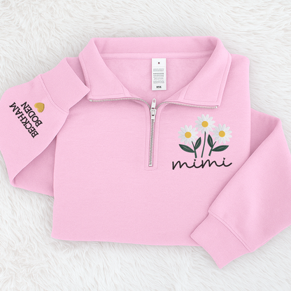 Embroidered Mimi daisy flower Sweatshirt And Grandkids Quarter Zip Sweater