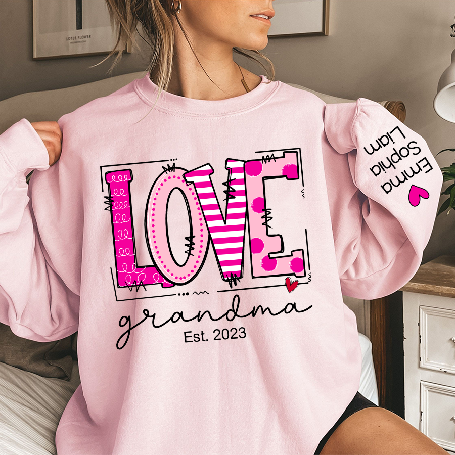 Love Pink Valentine Grandma Life Sweatshirt, Custom Grandma And Kids, Grandma Gift TH Sweatshirt