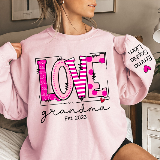 Love Pink Valentine Grandma Life Sweatshirt, Custom Grandma And Kids, Grandma Gift TH Sweatshirt