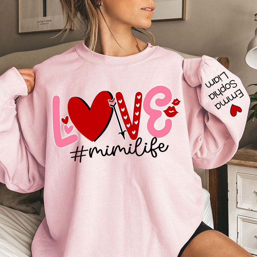 Mimi Life Love Pink Valentine, Custom Mimi And Kids, Grandma Gift TH Sweatshirt