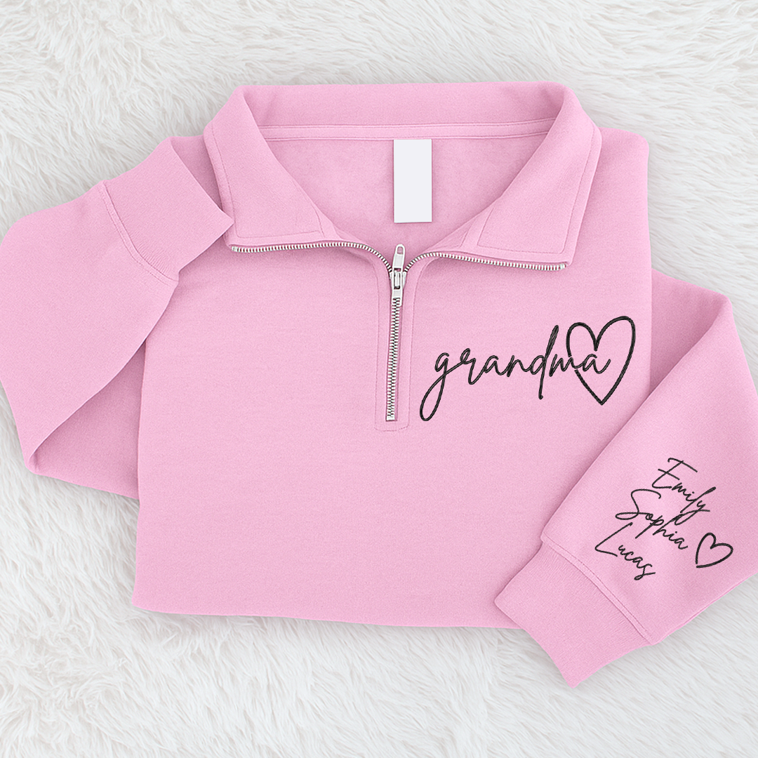 Custom Grandma Sweatshirt, Personalized Grandma Embroidered Quarter Zip Sweater