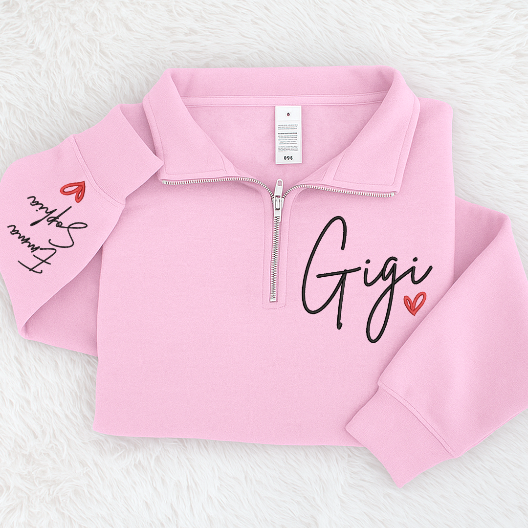 Embroidered Gigi heart Sweatshirt And Grandkids Quarter Zip Sweater