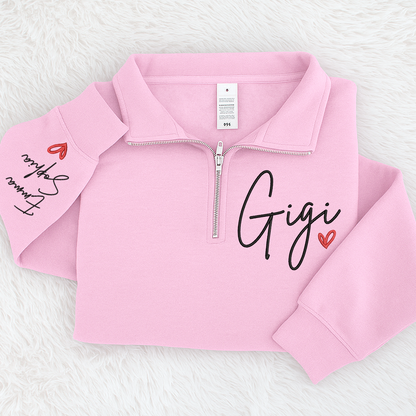 Embroidered Gigi heart Sweatshirt And Grandkids Quarter Zip Sweater