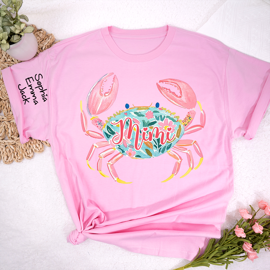Mimi Crab Shirt Personalized Grandma Shirt, Funny Ocean Animal Tee, Cute Coastal Grandma Gift T-Shirt, Retro Summer Beach Shirt