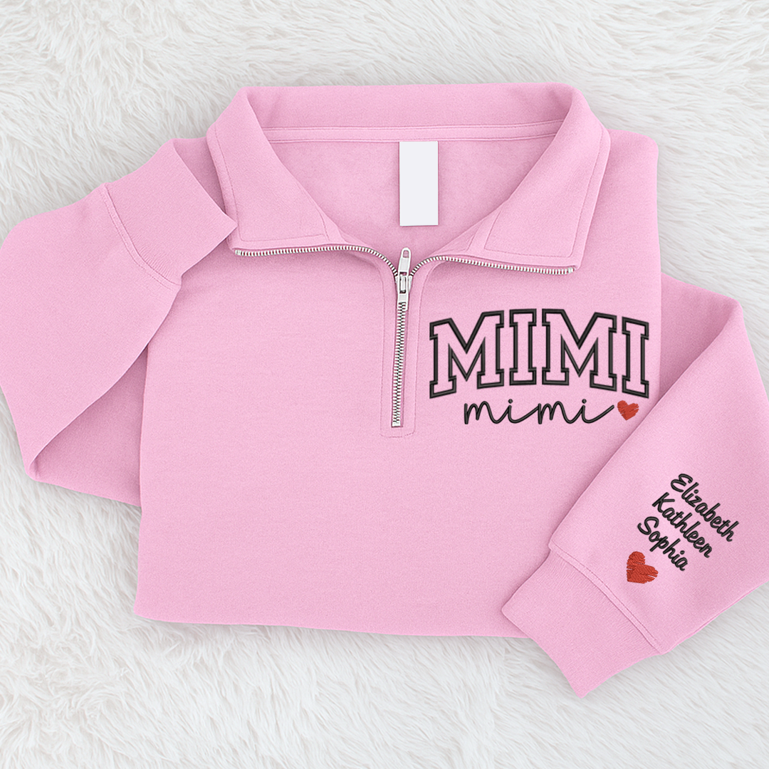 Custom Mimi Heart Sweatshirt, Personalized Mimi Embroidered Quarter Zip Sweater