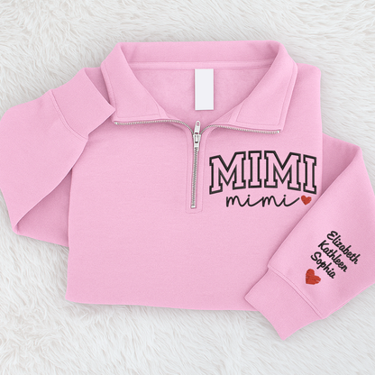 Custom Mimi Heart Sweatshirt, Personalized Mimi Embroidered Quarter Zip Sweater