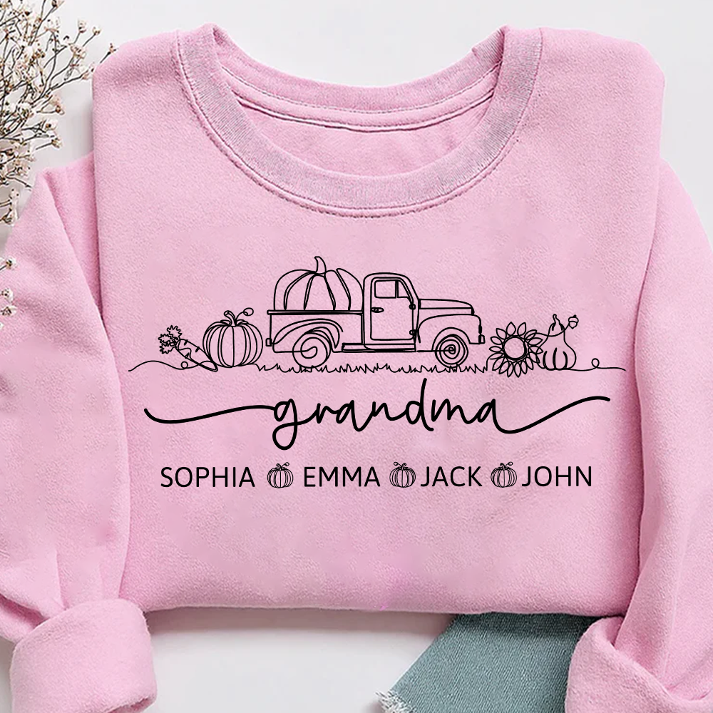 Grandma Truck Pumpkin And Grandkids Fall Sweatshirt