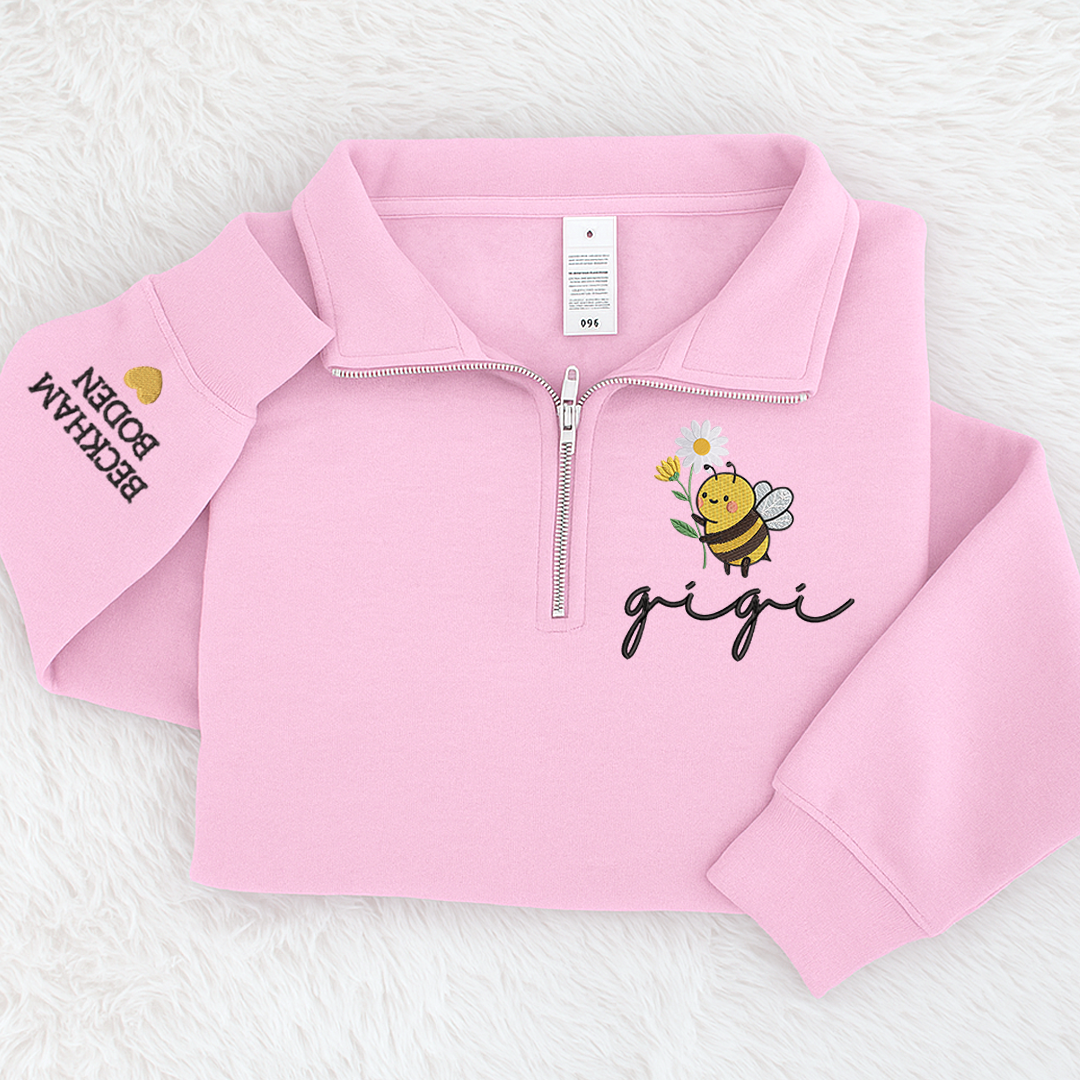 Embroidered Gigi bee flower Sweatshirt And Grandkids Quarter Zip Sweater