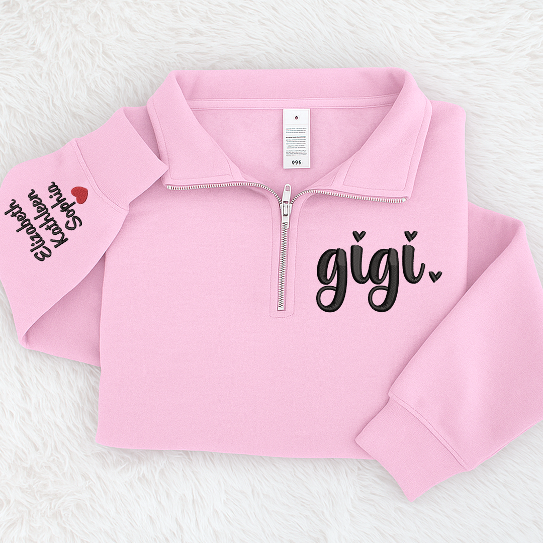 Embroidered Gigi heart Sweatshirt And Grandkids Quarter Zip Sweater